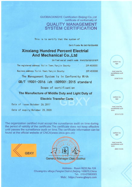 China Xinxiang Hundred Percent Electrical and Mechanical Co.,Ltd zertifizierungen